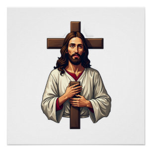Jesus Cross Portrait Vintage Engraving Shirt 2 Poster