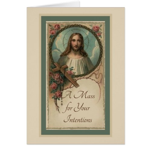 Jesus Cross Rosary Catholic Mass Offering Card