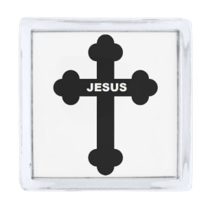 JESUS CROSS SILVER FINISH LAPEL PIN