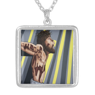 Jesus cross silver plated necklace