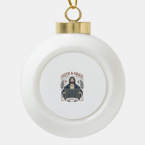 Jesus Cross Stitch Vintage Shirt Christian Graphic Ceramic Ball Christmas Ornament