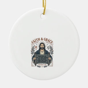 Jesus Cross Stitch Vintage Shirt Christian Graphic Ceramic Ornament