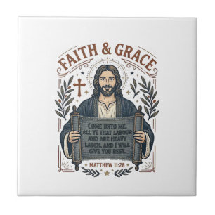 Jesus Cross Stitch Vintage Shirt Christian Graphic Ceramic Tile