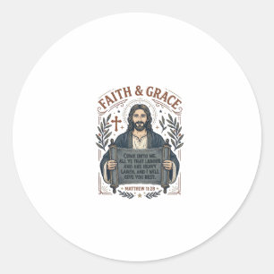 Jesus Cross Stitch Vintage Shirt Christian Graphic Classic Round Sticker