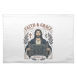 Jesus Cross Stitch Vintage Shirt Christian Graphic Cloth Placemat