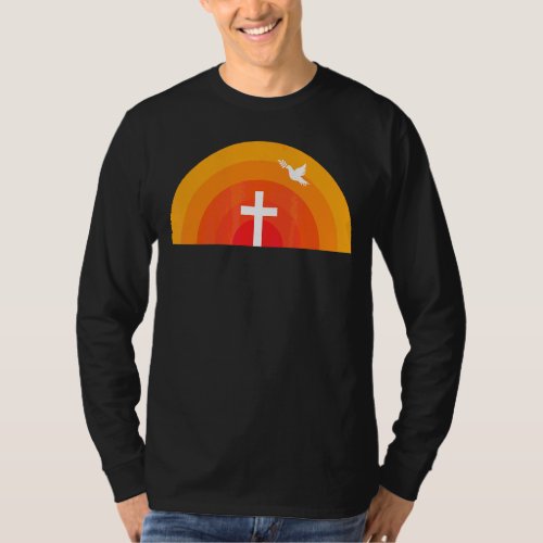 Jesus Cross Sunset Dove With Olive Branch Faith Ch T_Shirt