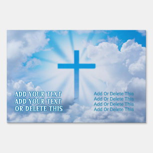 Jesus Cross White Clouds Blue Sky Beaming Easter Sign