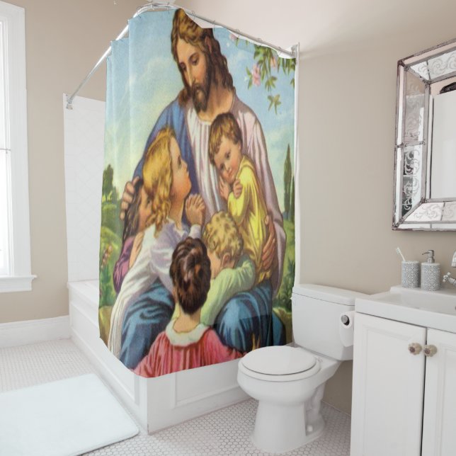 Jesus cross white showercurtain shower curtain (In Situ)