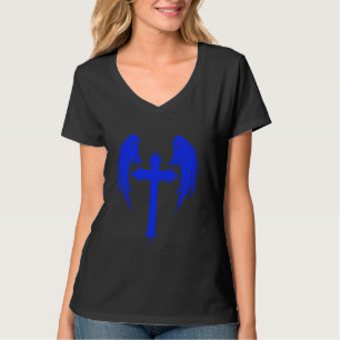 Jesus Cross with Angel Wings Blue T-Shirt