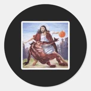 Jesus Crossing Up Satan Basketball  Classic Round Sticker