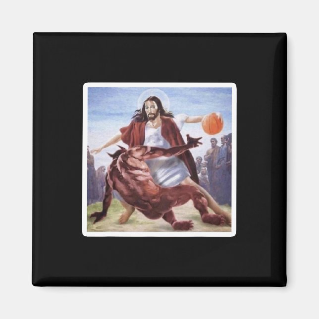 Jesus Crossing Up Satan Basketball  Magnet (Front)
