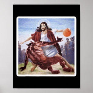 Jesus Crossing Up Satan Basketball Poster