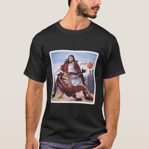 Jesus Crossing Up Satan Basketball T_Shirt
