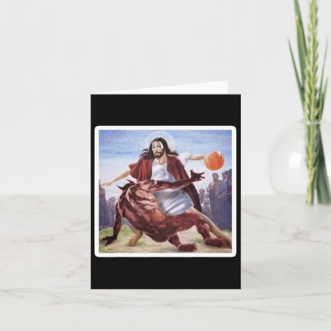 Jesus Crossing Up Satan Bysketbyll  Card (Front)