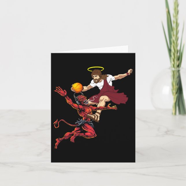 Jesus Crossing Up The Devil Bysketbyll Player Dunk Card (Front)