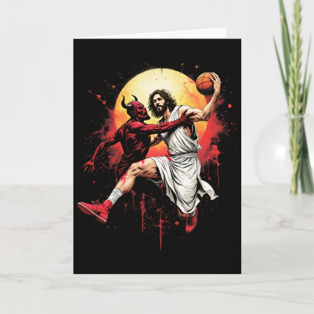 Jesus Crossing Up The Devil Sketll Lover Christian Card (Front)