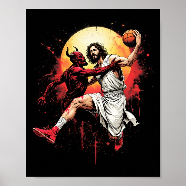 Jesus Crossing Up The Devil Sketll Lover Christian Poster (Front)