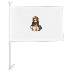 Jesus Crown Flame Vintage Engraving Shirt 2 Car Flag