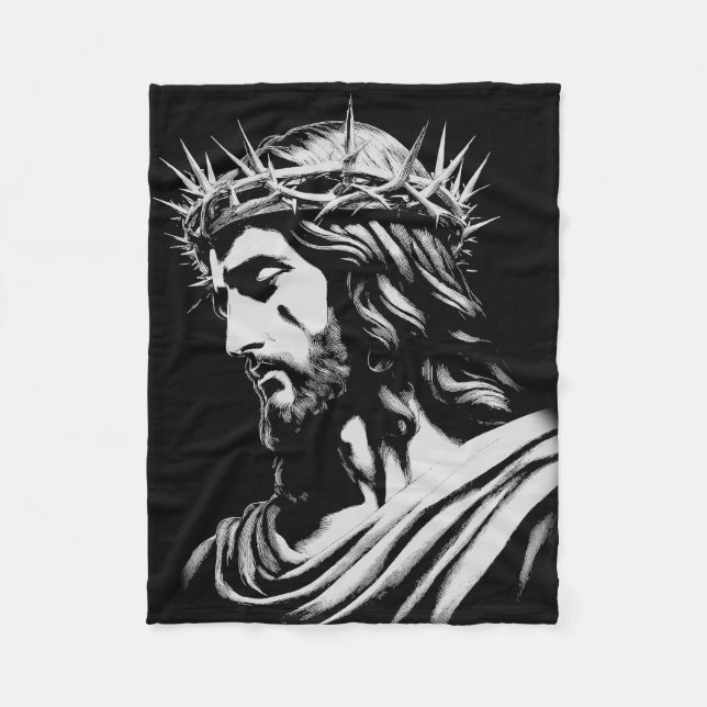 Jesus Crown of Thorns Christian Fleece Blanket (Front)