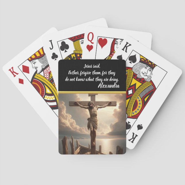 Jesus Crucified Above Peaceful Water Scene Poker Cards (Back)