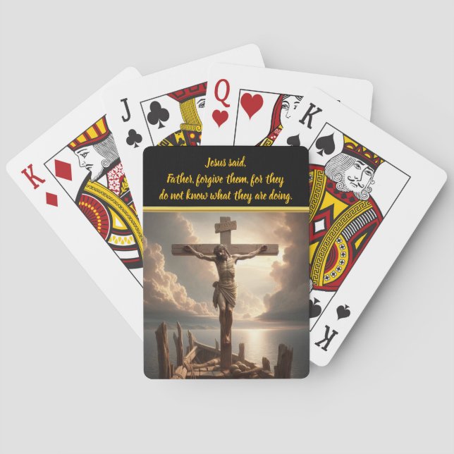 Jesus Crucified Above Peaceful Water Scene Poker Cards (Back)