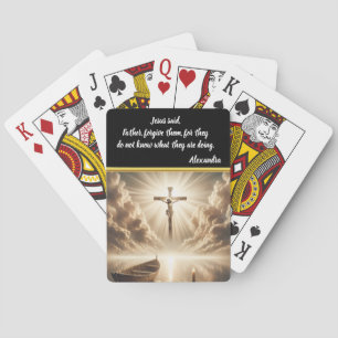 Jesus Crucified Above Reflective Blue Waters Poker Cards