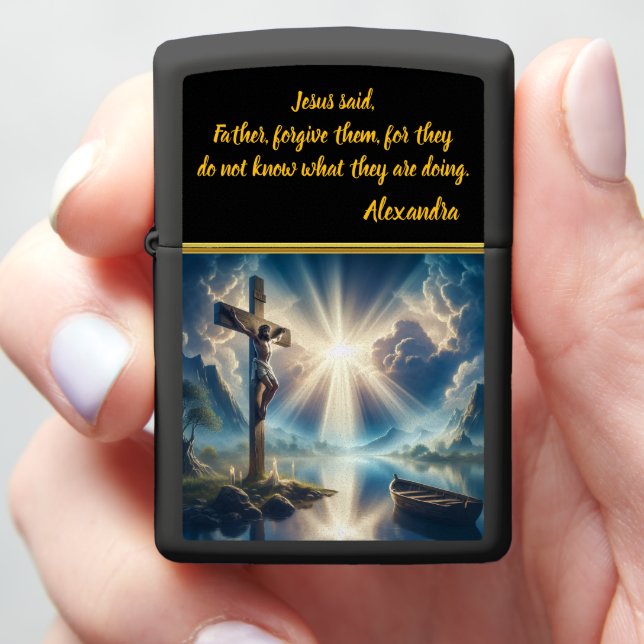 Jesus Crucified Above Waters Awaiting Resurrection Zippo Lighter (In Hand)