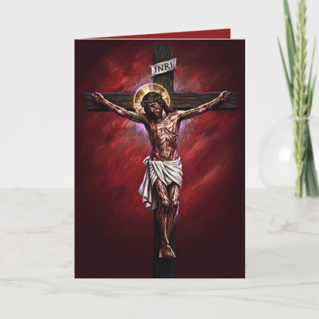 Jesus Crucified Blessed Easter Card Red (Front)