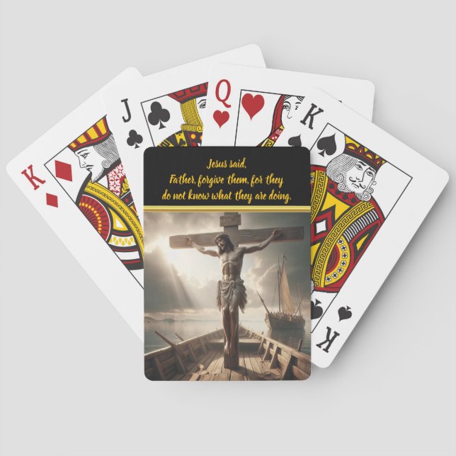 Jesus Crucified Over Serene Waters Waiting  Poker Cards (Back)