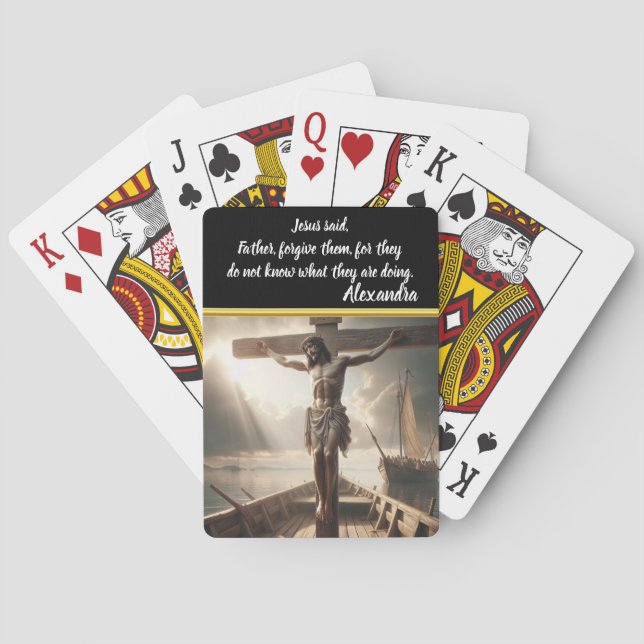 Jesus Crucified Over Serene Waters Waiting Poker Cards (Back)