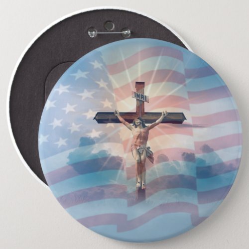 Jesus Crucifix American Flag Button