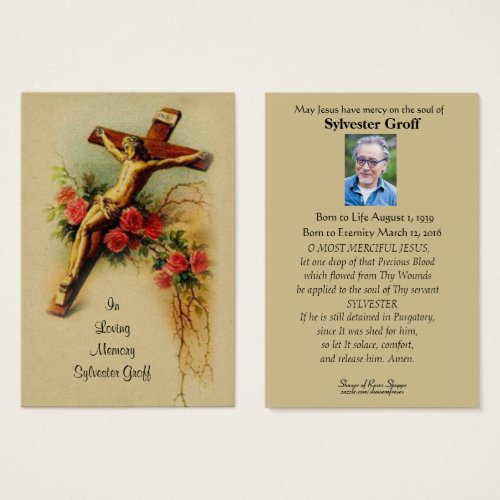 Jesus Crucifix Roses  Funeral Memorial Holy Card _