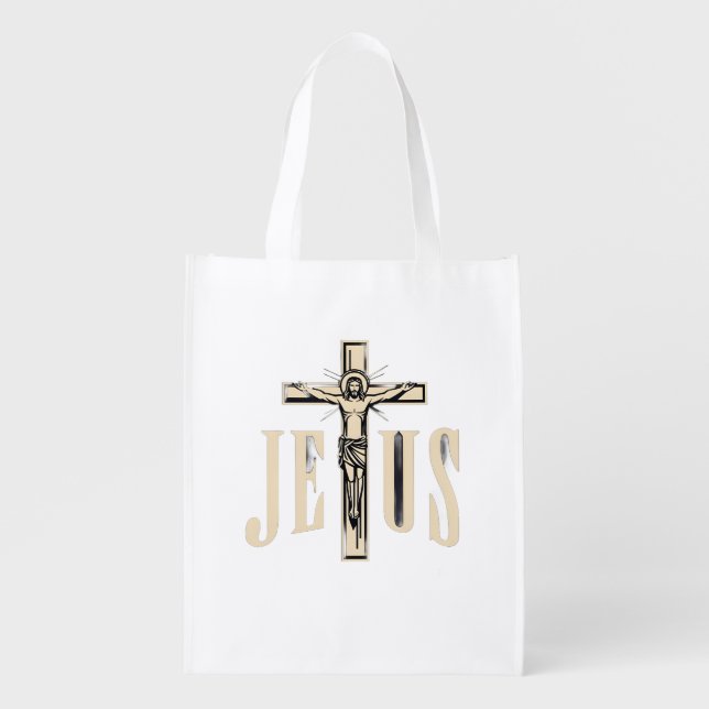 Jesus Crucifix Tote Bag | Christian Faith Gift (Front)