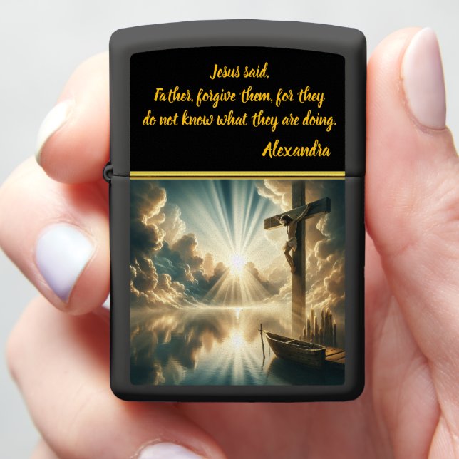 Jesus Crucifixion Above Waters of Reflection Zippo Lighter (In Hand)
