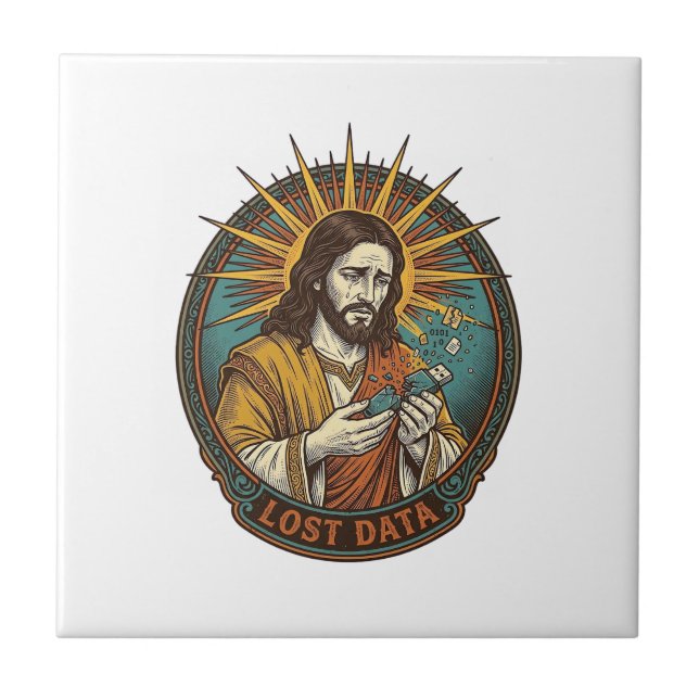 Jesus Crushed USB Flash Drive Lost Data Humor_1 Ceramic Tile (Front)