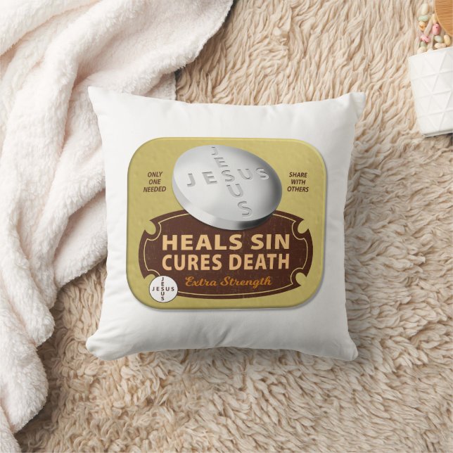 Jesus Cures Pill - Christian Healing Faith God  Throw Pillow (Blanket)