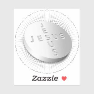Jesus Cures Pill Tablet Christian Starburst Cross Sticker