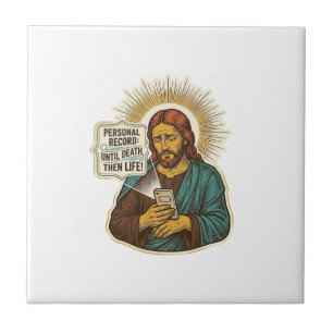 Jesus Dead Phone No Music Heavy Lift Gym Humor_1 Ceramic Tile