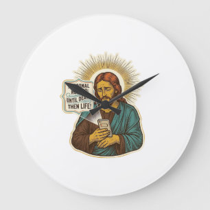 Jesus Dead Phone No Music Heavy Lift Gym Humor_1 Large Clock