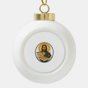 Jesus Deceived By Empty Pizza Box Party Food Humor Ceramic Ball Christmas Ornament