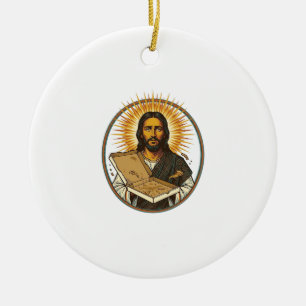 Jesus Deceived By Empty Pizza Box Party Food Humor Ceramic Ornament