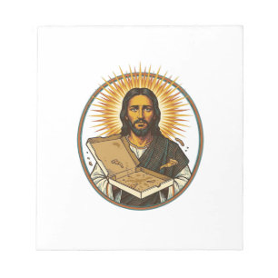 Jesus Deceived By Empty Pizza Box Party Food Humor Notepad