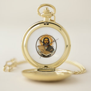 Jesus Deceived By Empty Pizza Box Party Food Humor Pocket Watch