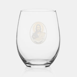 Jesus Deceived By Empty Pizza Box Party Food Humor Stemless Wine Glass