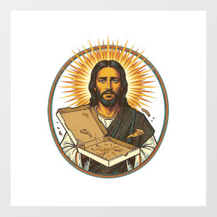 Jesus Deceived By Empty Pizza Box Party Food Humor Window Cling