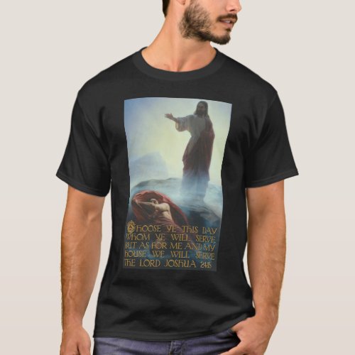 Jesus Defeating Satan and Joshua 2415 T_Shirt