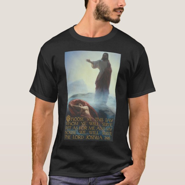 Jesus Defeating Satan and Joshua 24:15 T-Shirt (Front)