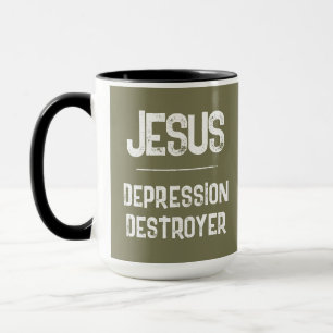 Jesus Depression Destroyer Olive Army Green Mug
