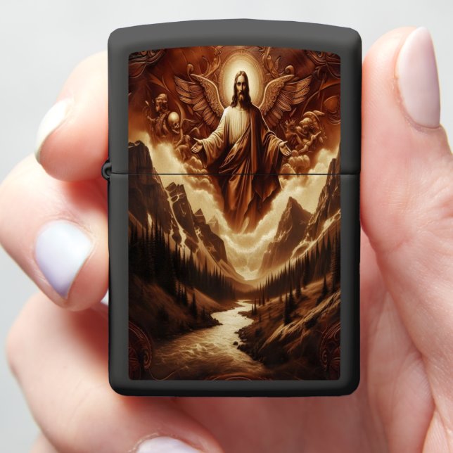 Jesus Descending Over Mountains Zippo Lighter (In Hand)
