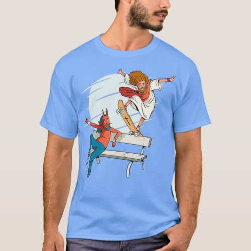 Jesus Devil Jesus And The Devil Cross Skateboard T_Shirt